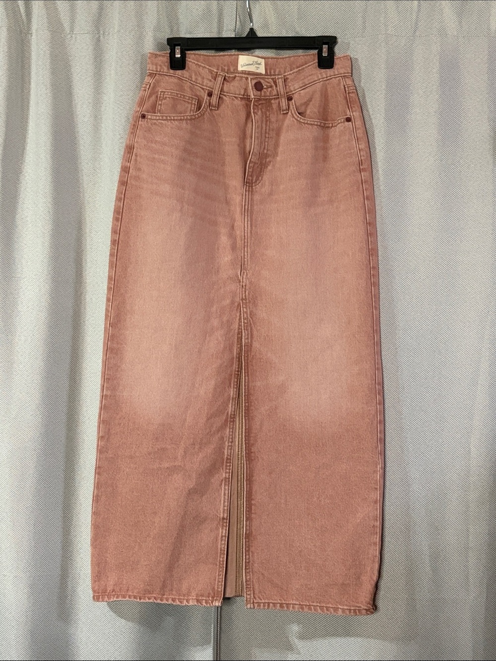 Universal Thread Rose Pink Denim Maxi Skirt with Front Slit